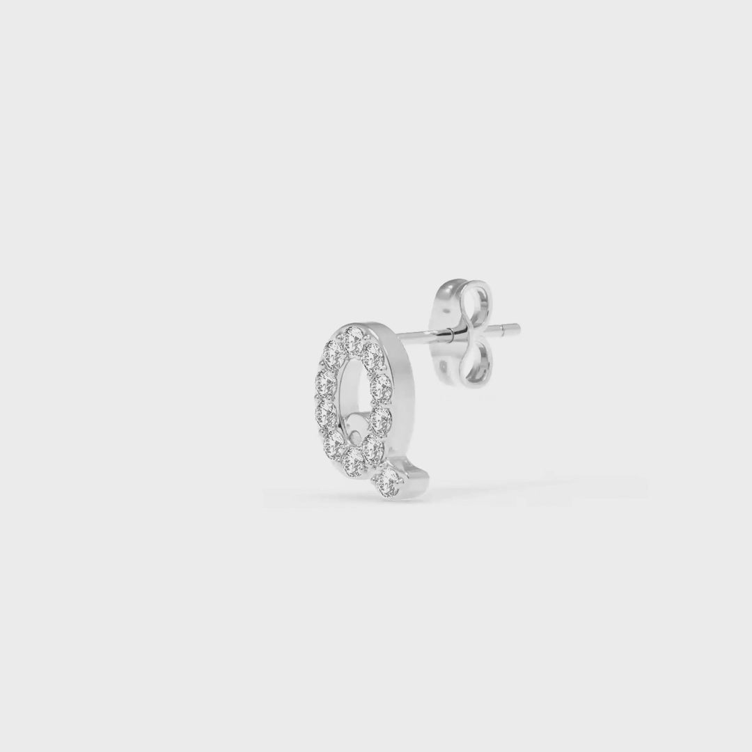0.06 Cts White Diamond Letter "Q" Single Sided Earring in 14K Gold