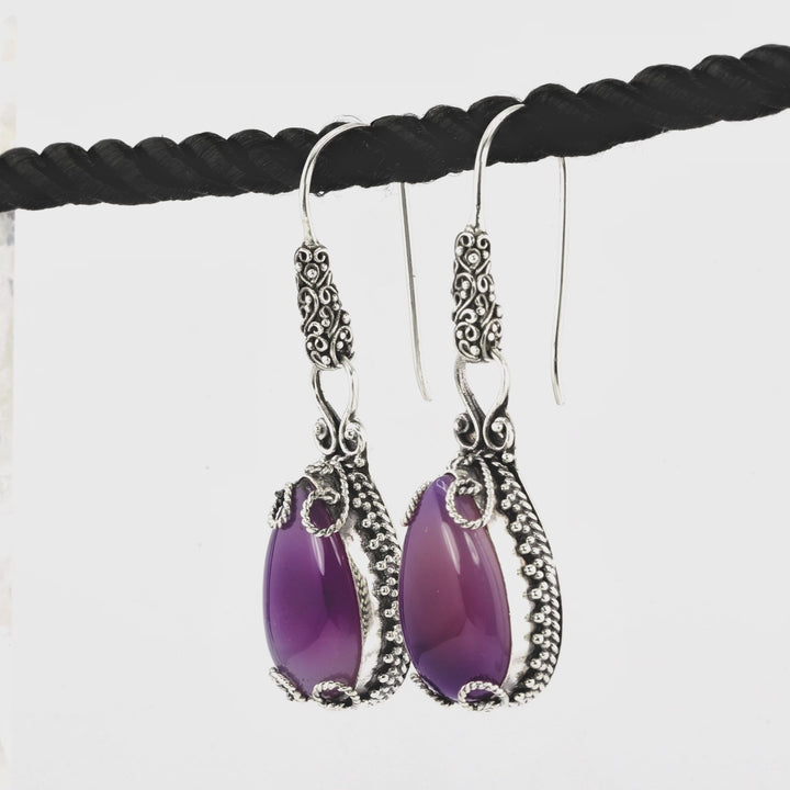 20.00 Cts Amethyst Dangle Earring in Oxidized 925 Silver