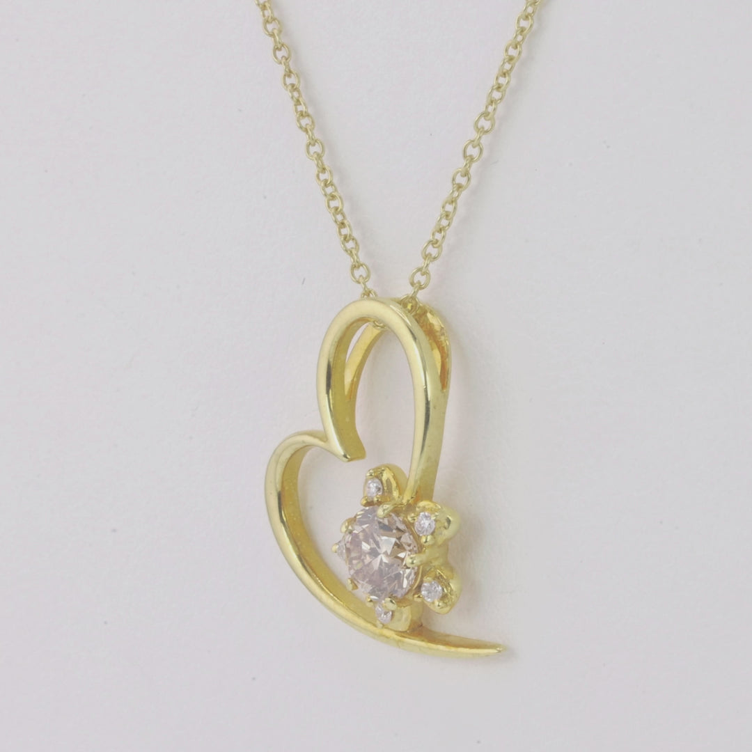 0.55 Cts Brown Diamond and White Diamond Pendant in 14K Yellow Gold