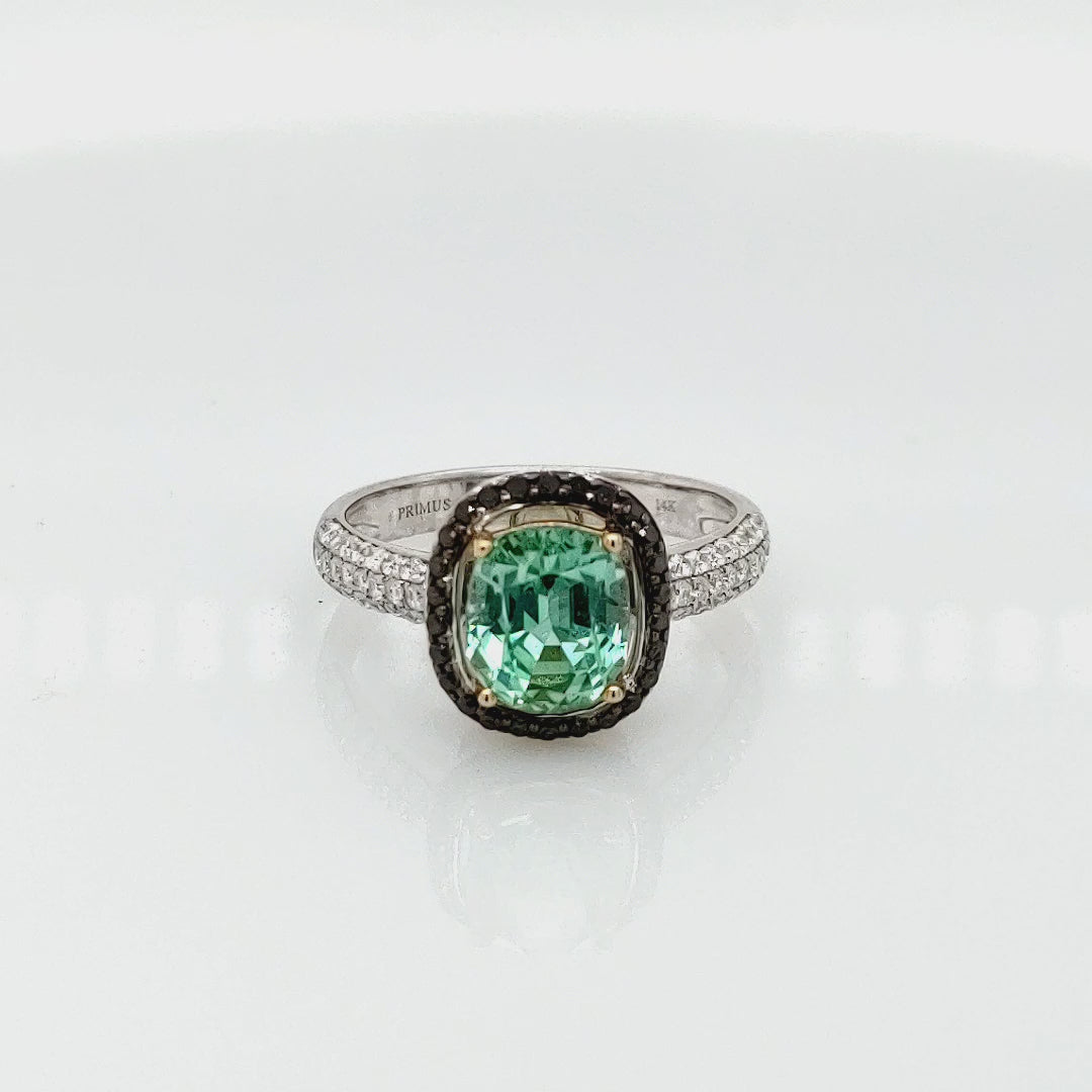 2.51 Cts Mint Tourmaline and White Diamond Ring in 14K Multi Tone