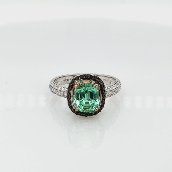 2.51 Cts Mint Tourmaline and White Diamond Ring in 14K Multi Tone
