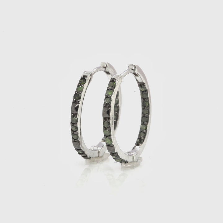 0.59 Cts Green Diamond Hoop Earring in 925 Two Tone