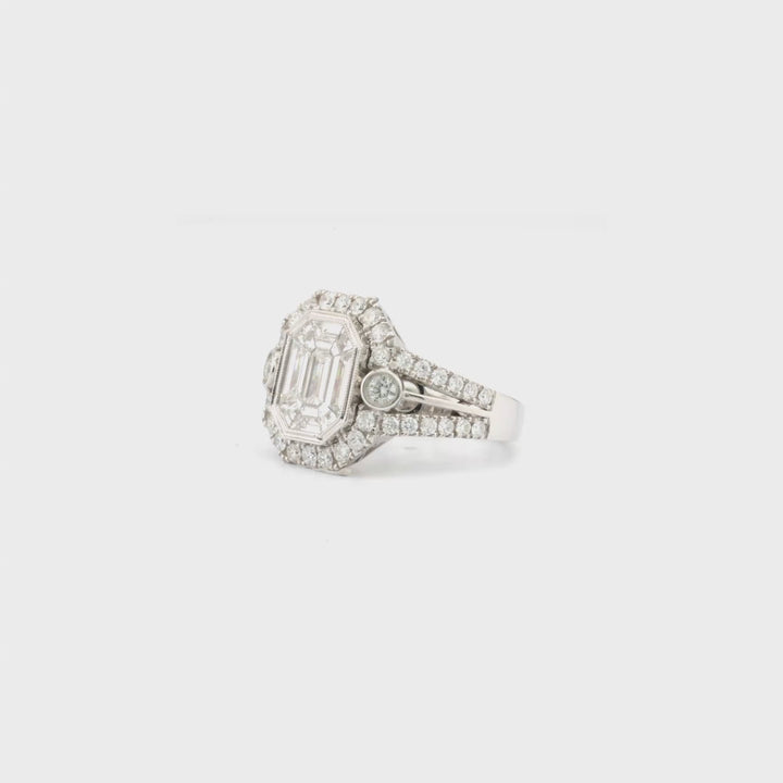 1.38 Cts Pie Cut Diamond and White Diamond Ring in 14K White Gold