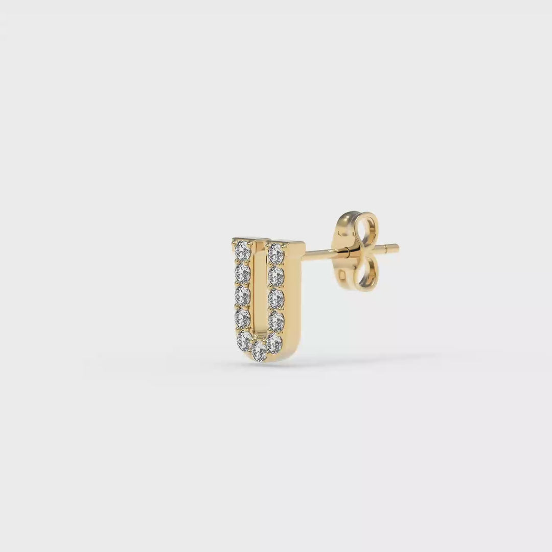 0.06 Cts White Diamond Letter "U" Single Sided Earring in 14K Gold