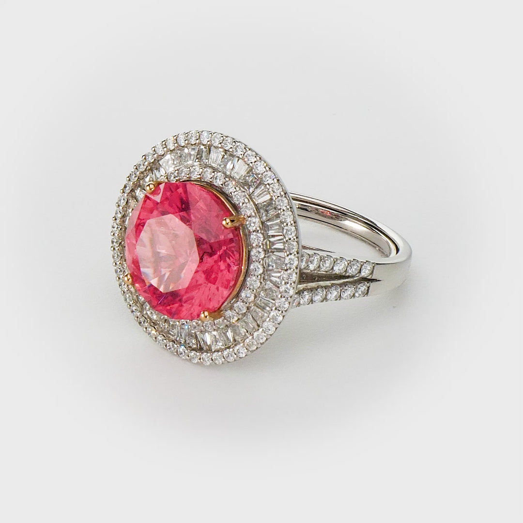 7.80 Cts Rhodochrosite and White Diamond Ring in 18K Two Tone