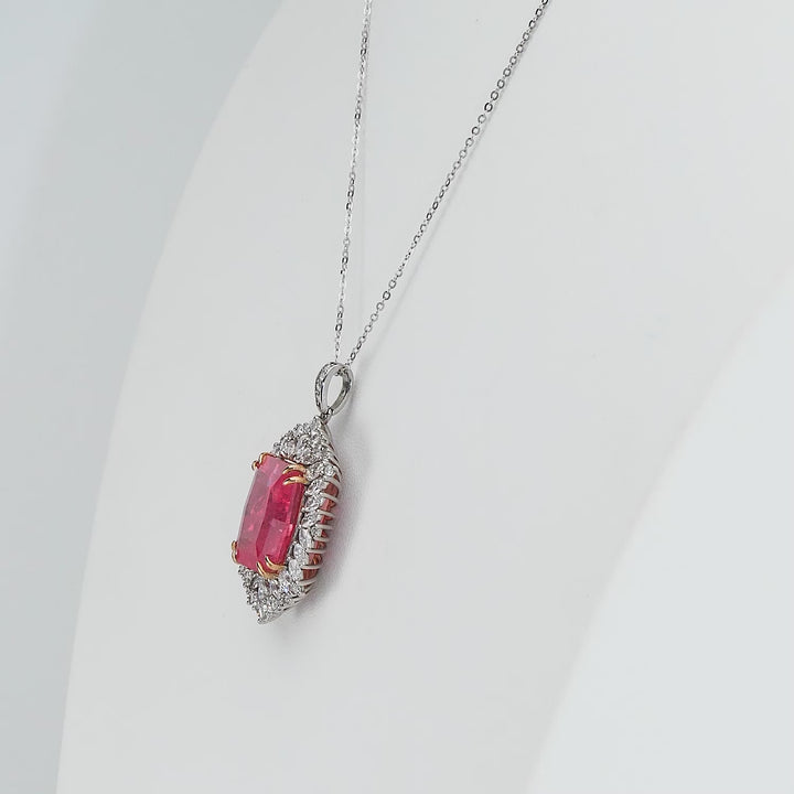 19.85 Cts Rhodochrosite and White Diamond Pendant in 18K Two Tone