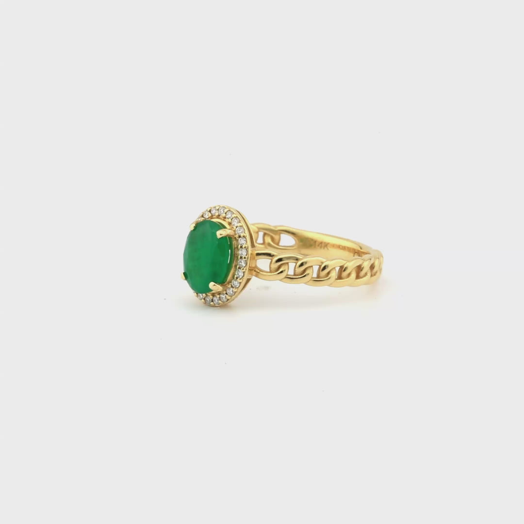 1.25 Cts Emerald and White Diamond Ring in 14K Yellow Gold