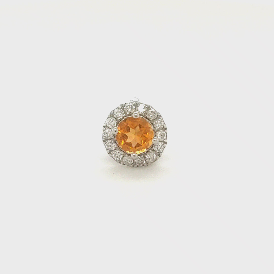 0.22 Cts Citrine and White Diamond Pendant in 14K White Gold