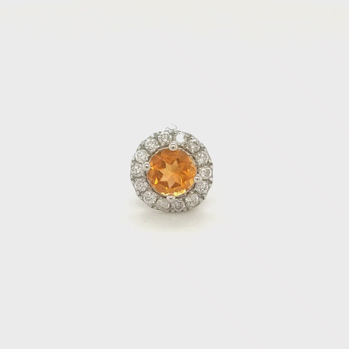 0.22 Cts Citrine and White Diamond Pendant in 14K White Gold
