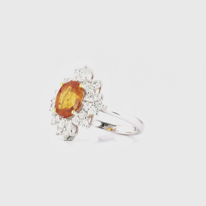 3.05 Cts Spessartite and White Diamond Ring in 14K Two Tone