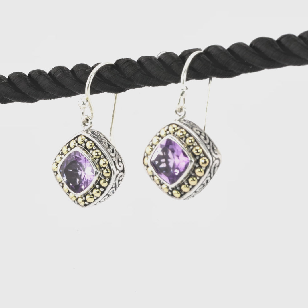 1.20 Cts Amethyst Drop Earring in Two Tone 925 Silver