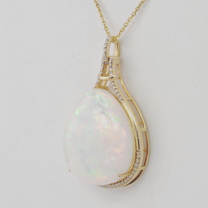 26 Cts Ethiopian Opal and White Diamond Pendant in 14K Yellow Gold