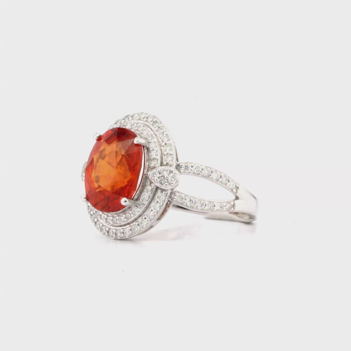 5.16 Cts Spessartite and White Diamond Ring in 14K White Gold