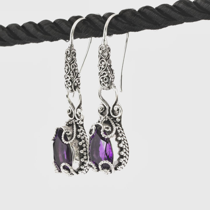 7.00 Cts Amethyst Dangle Earring in Oxidized 925 Silver