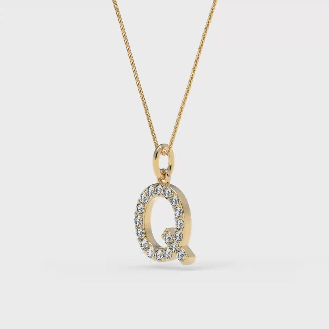 0.08 Cts White Diamond Letter "Q" Pendant W/0 Chain in 14K Gold