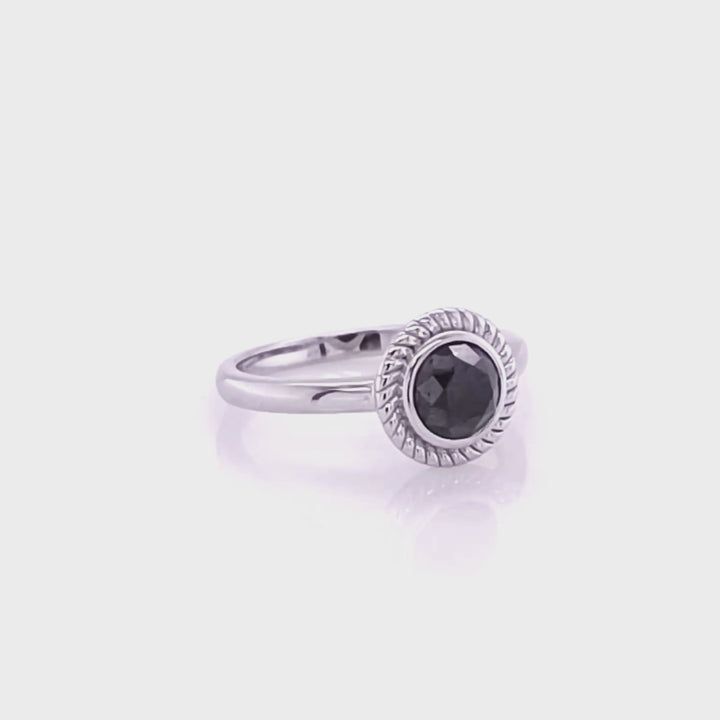 1.07 Cts Black Diamond Solitaire Ring in 925 Sterling Silver