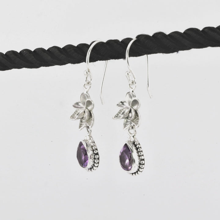 2.10 Cts Amethyst Dangle Earring in Oxidized 925 Silver