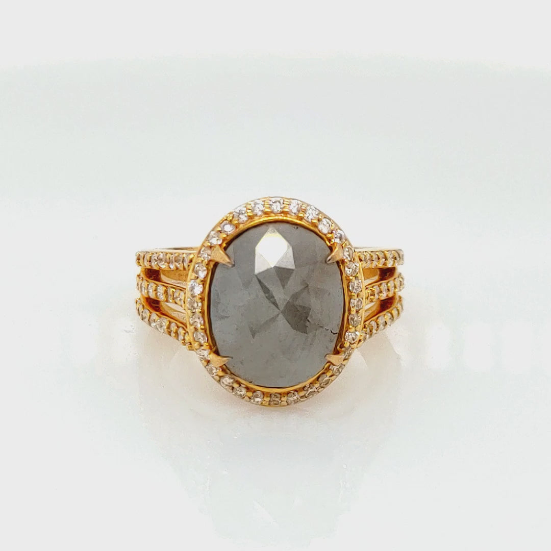 4.21 Cts Tambuli Diamond and White Diamond Ring in 14K Yellow Gold
