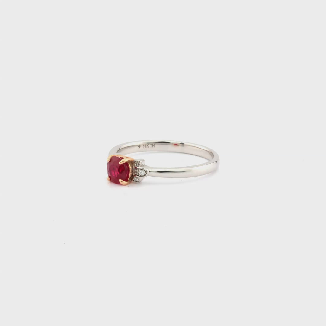 0.7 Cts Ruby and White Diamond Ring in 14K Two Tone