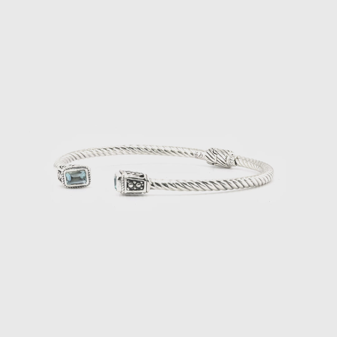 0.60 Cts Blue Topaz Cuff Bracelet in Oxidized 925 Silver