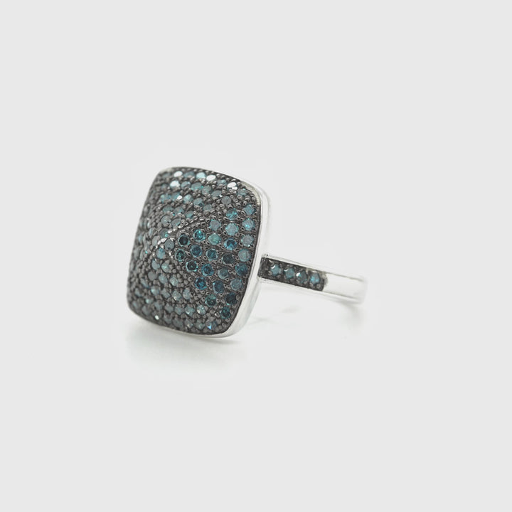 0.98 Cts Blue Diamond Ring in 925 Two Tone