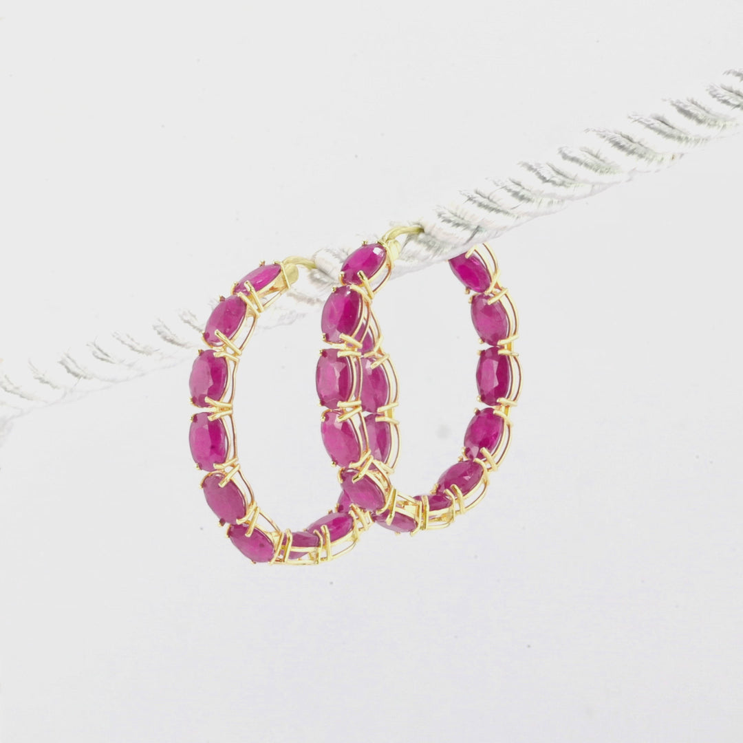 15.2 Cts Ruby Hoop Earring in 14K Yellow Gold