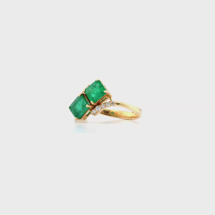2.09 Cts Emerald and White Diamond Ring in 14K Yellow Gold