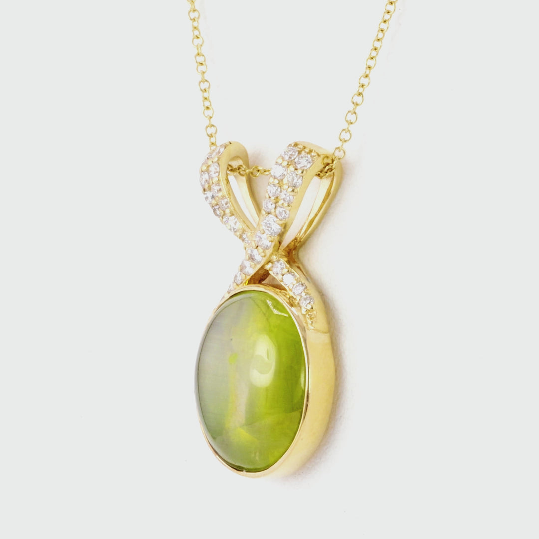 5.18 Cts Sillimanite and White Diamond Pendant in 14K Yellow Gold