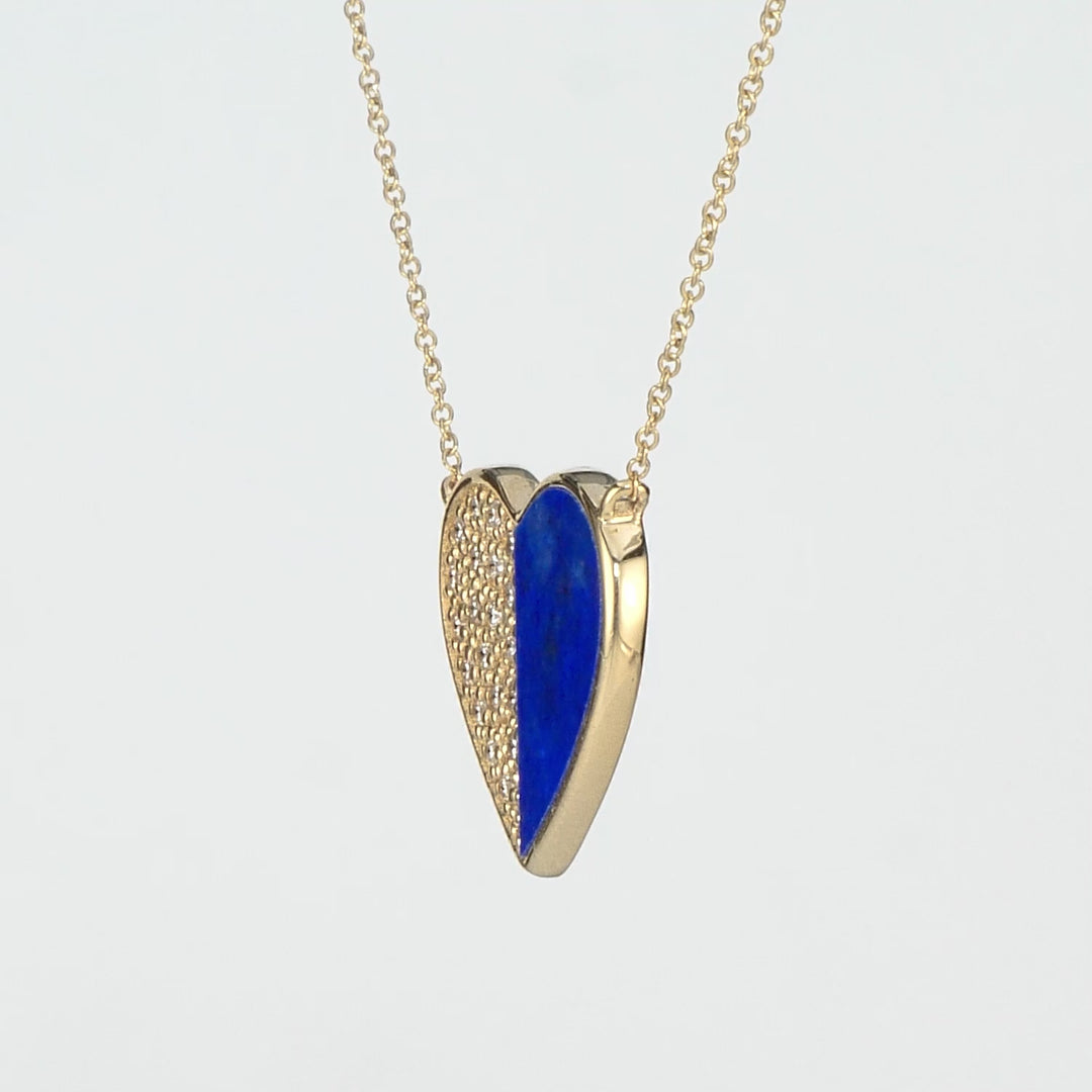 0.14 Cts White Diamond and Lapis Necklace in 14K Yellow Gold