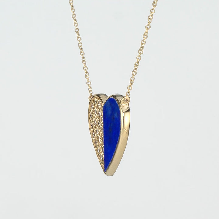 0.14 Cts White Diamond and Lapis Necklace in 14K Yellow Gold