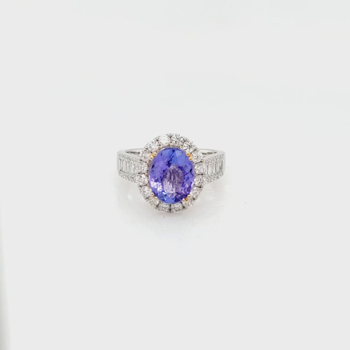 2.67 Cts Tanzanite and White Diamond Ring in 14K 2-Tone