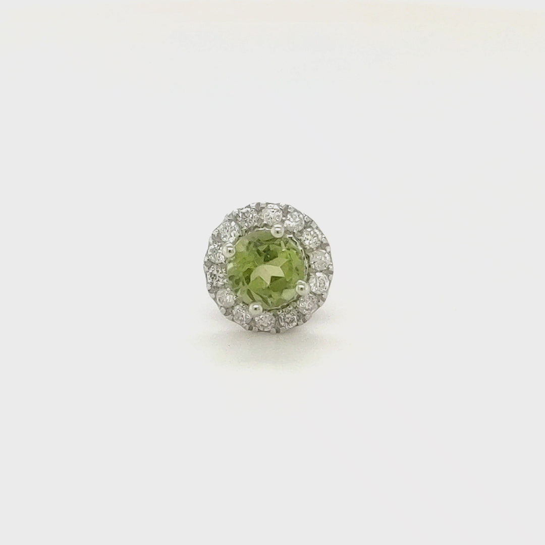 0.40 Cts Peridot and White Diamond Pendant in 14K White Gold