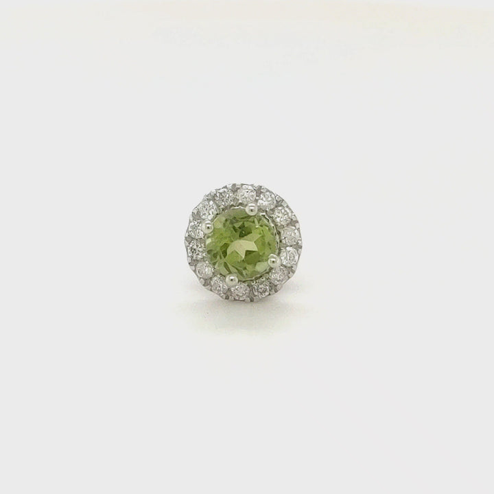 0.40 Cts Peridot and White Diamond Pendant in 14K White Gold