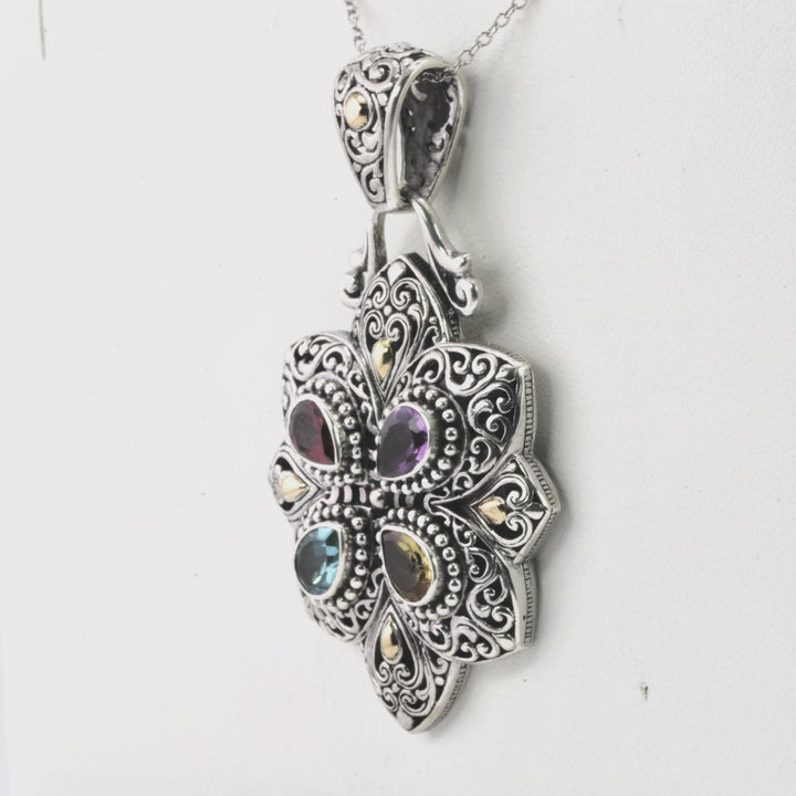 3.30 Cts Multi Gemstone Statement Pendant in Two Tone 925 Silver