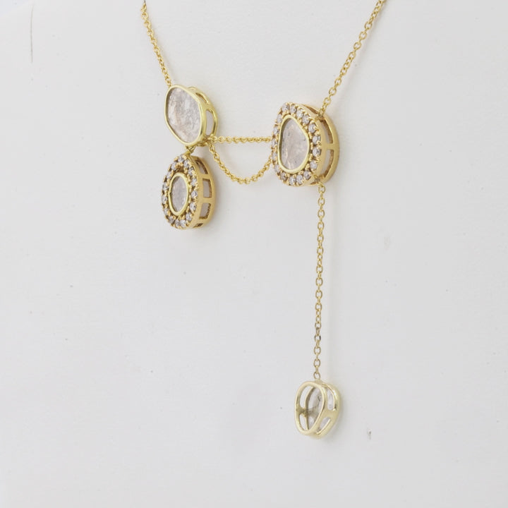 1.33 Cts Diamond Slice and White Diamond Necklace in 14K Yellow Gold