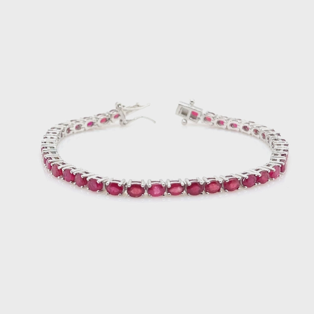 9.35 Cts Ruby Tennis Bracelet in 925 Sterling Silver