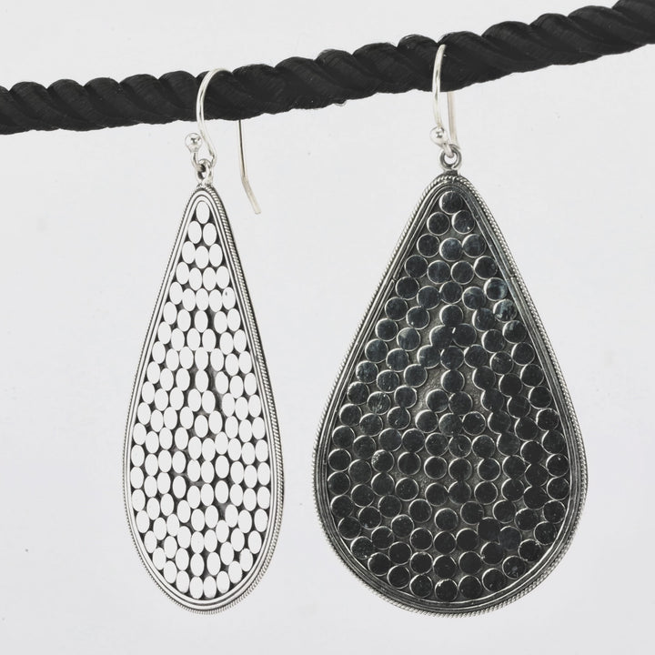 Pear Shaped Dangle Earring in Oxidized 925 Silver