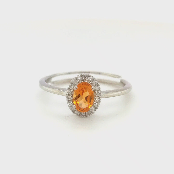 0.61 Cts Citrine and White Diamond Ring in 14K White Gold