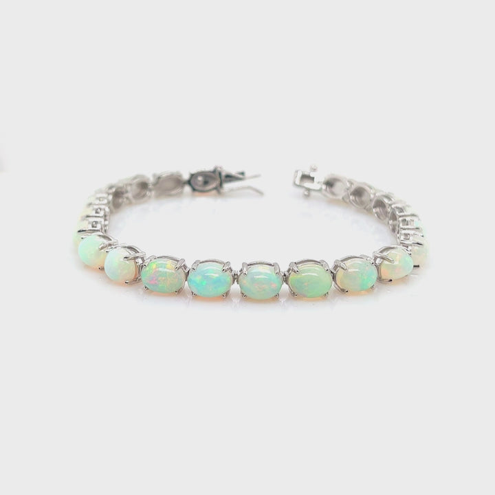 18.23 Cts White Opal Tennis Bracelet in 925 Sterling Silver