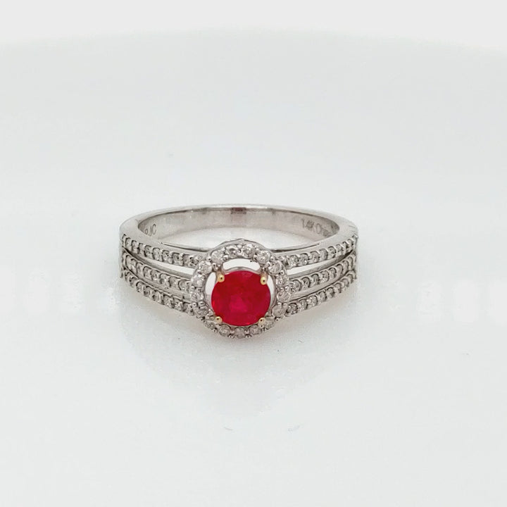 0.64 Cts Ruby and White Diamond Ring in 14K 2-Tone