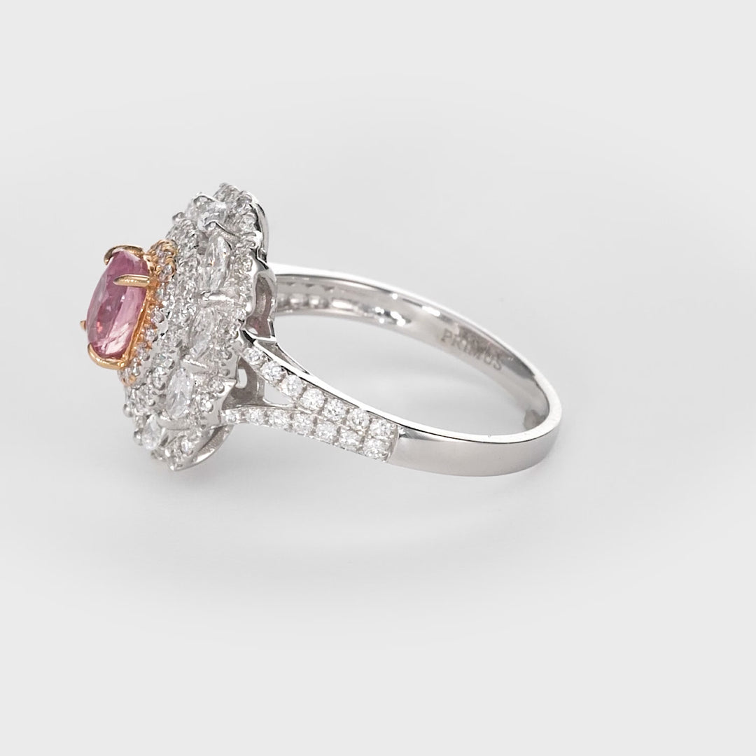 1.15 Cts Padparadscha Sapphire and White Diamond Ring in 18K Two Tone