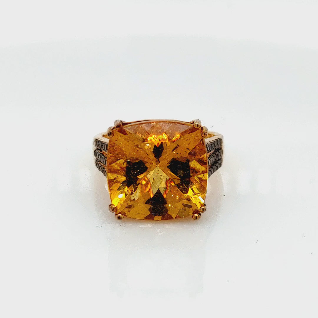 15.00 Cts Yellow Apatite and Black Diamond Ring in 14K 2-Tone