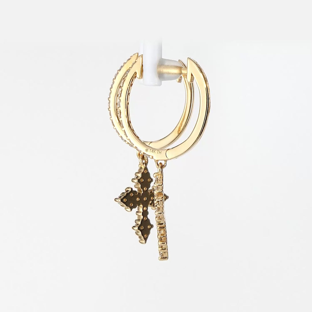 0.54 Cts White Diamond Cross Earring in 14K Yellow Gold