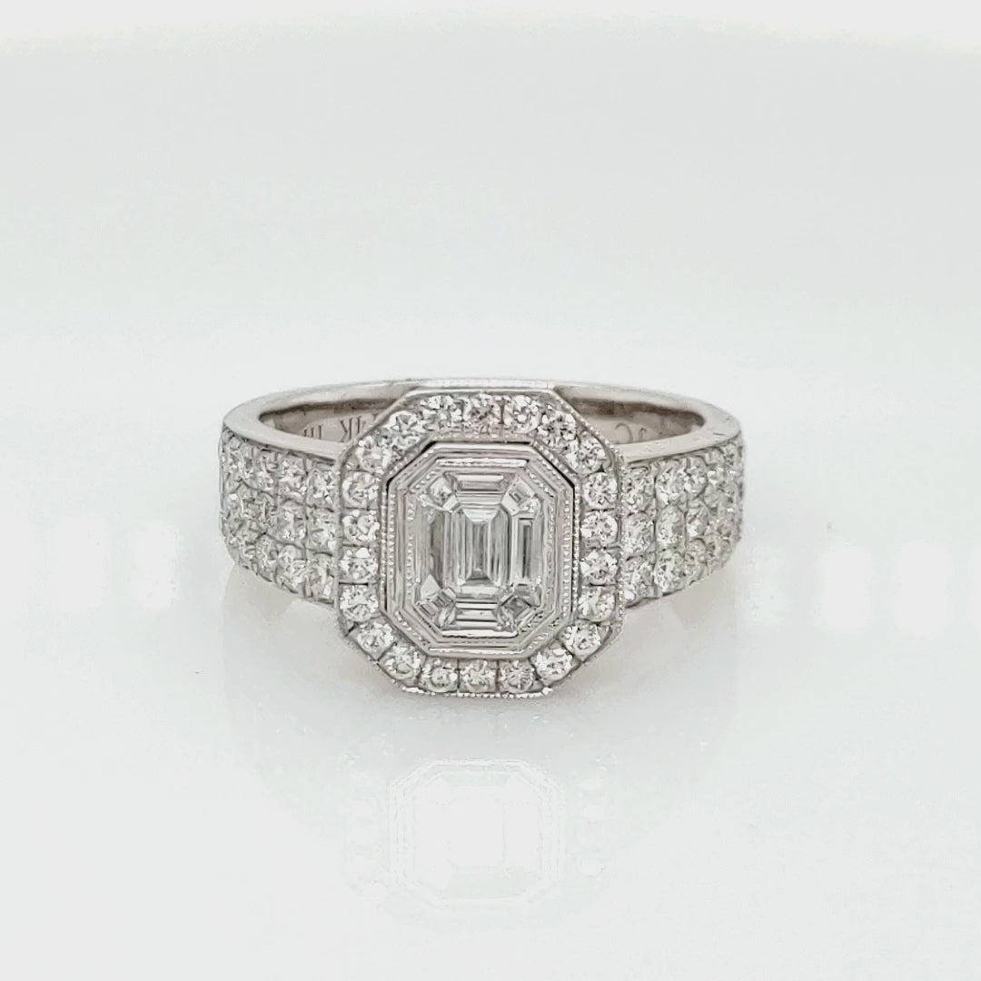 0.34 Cts Pie Cut Diamond and White Diamond Ring in 14K White Gold