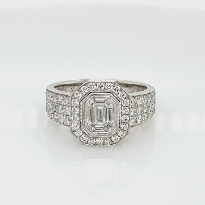 0.34 Cts Pie Cut Diamond and White Diamond Ring in 14K White Gold