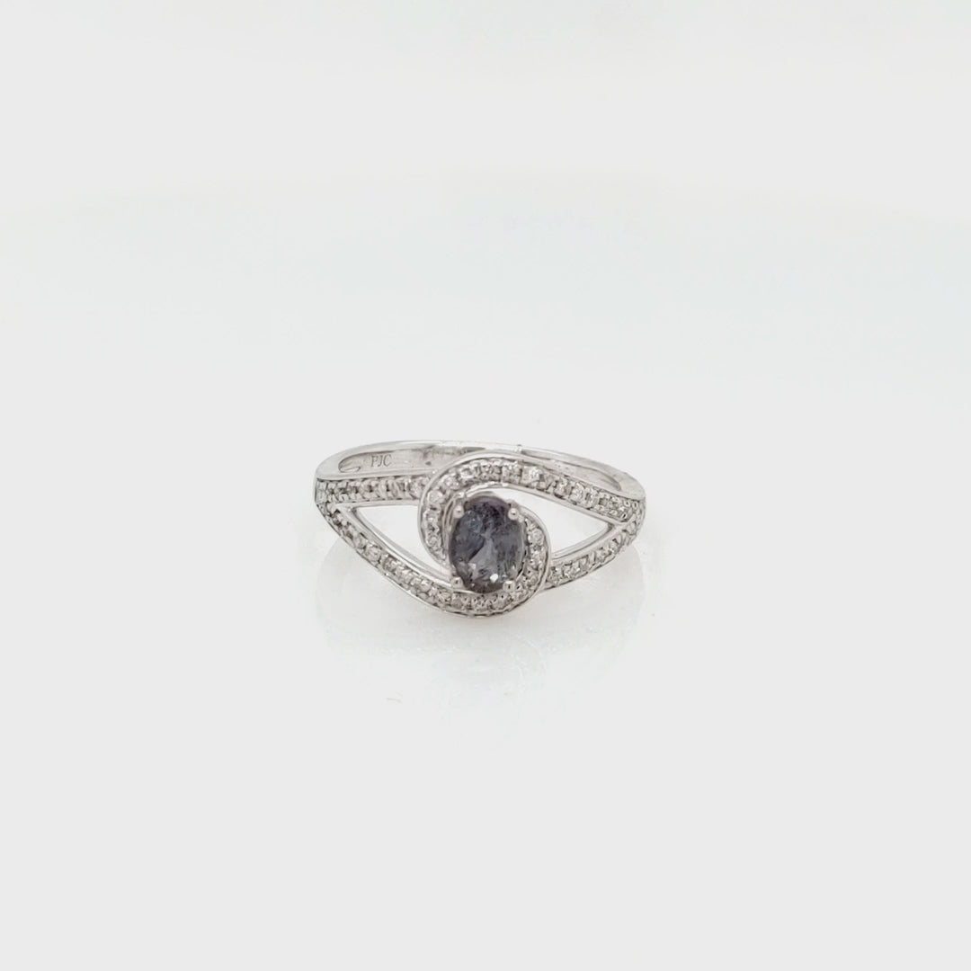 0.65 Cts Alexandrite and White Diamond Ring in 18K White Gold