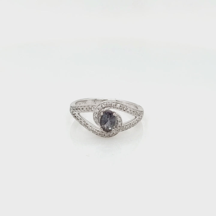 0.65 Cts Alexandrite and White Diamond Ring in 18K White Gold