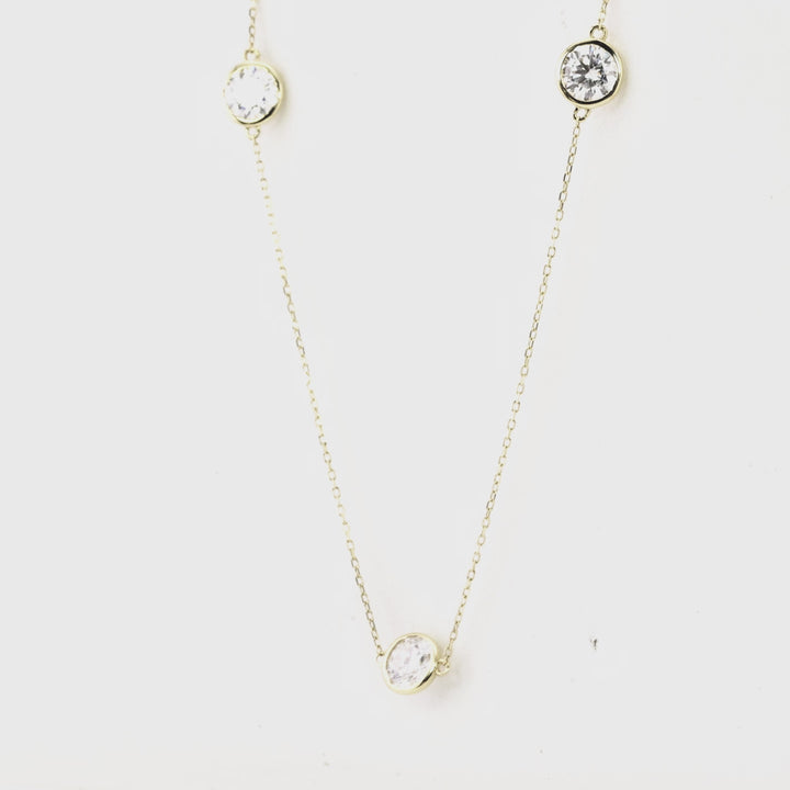 White Moissanite Station Necklace in 14K Yellow Gold