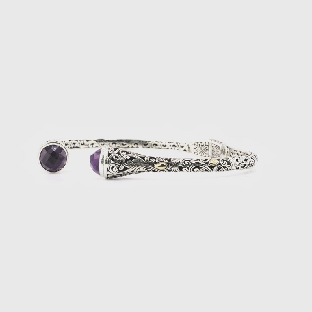 1.30 Cts Amethyst Cuff Bracelet in Two Tone 925 Silver