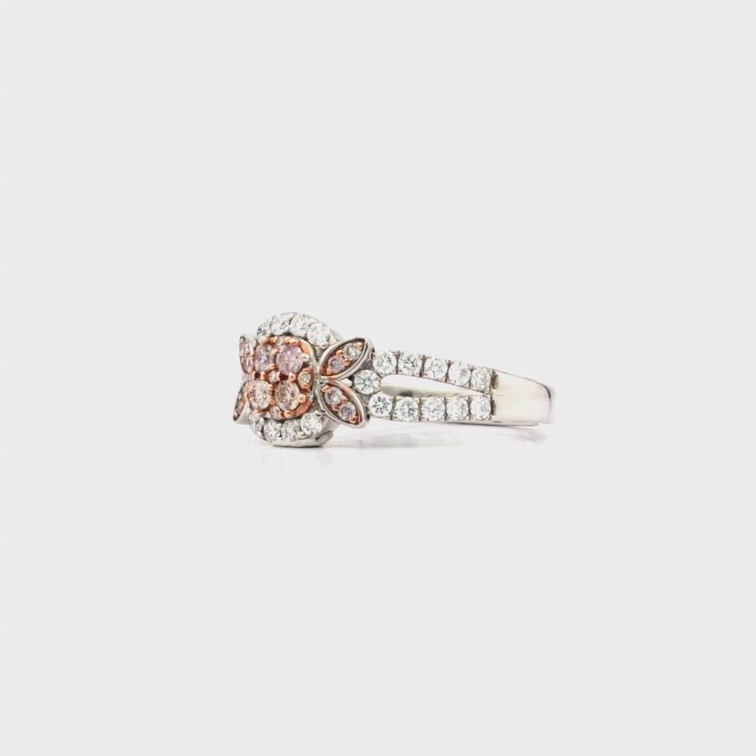0.22 Cts Pink Diamond and White Diamond Ring in 14K Two Tone